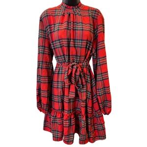 NWT Cupshe red long-sleeve plaid mini dress with high neck - size XL